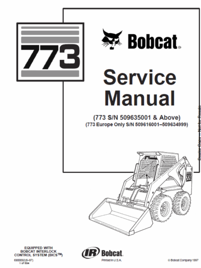 Bobcat 773 Skid Steer Loader Service Repair Manual