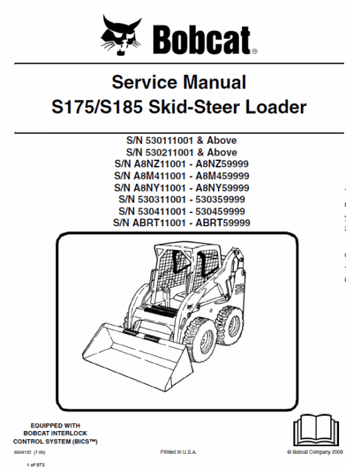 Bobcat S175 S185H Skid Steer Service Repair Manual