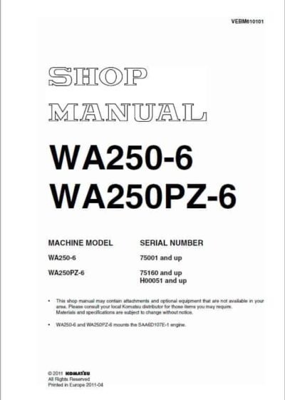 Komatsu WA250PZ-6 Wheel Loader Service Repair Manual - Image 3