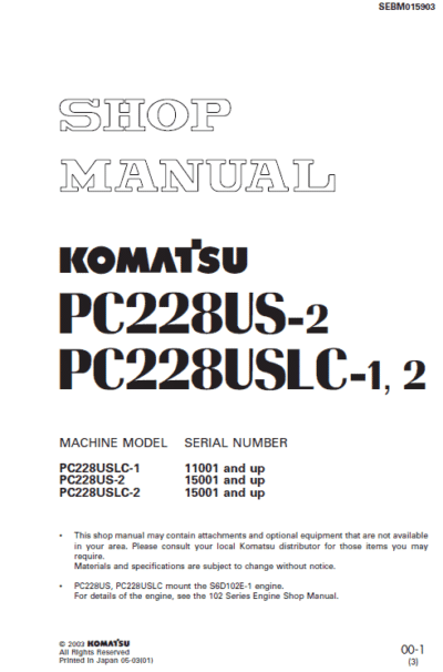 Komatsu PC228USLC-1 PC228USLC-2 Excavator Service Manual - Image 4