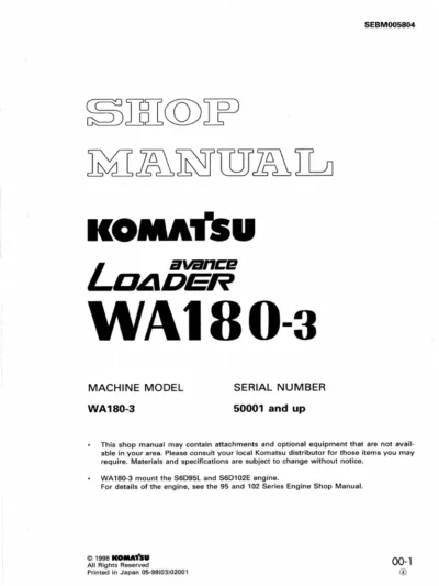 Komatsu WA180-3 Workshop Service Repair Manual