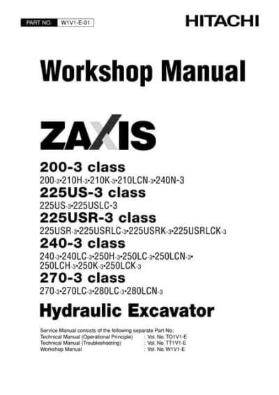 Hitachi Zaxis 200-3 Hydraulic Service Repair Manual