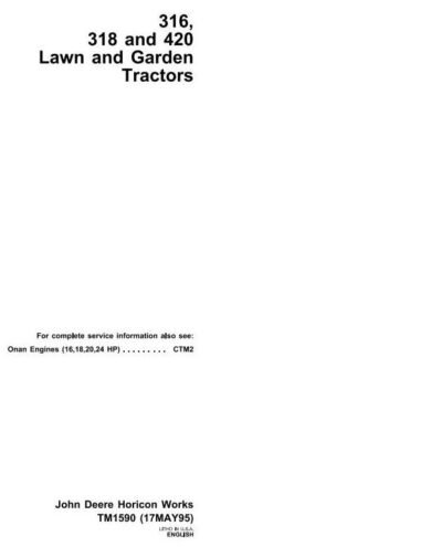 John Deere 316 318 420 Lawn Tractor Repair Service Manual - Image 4