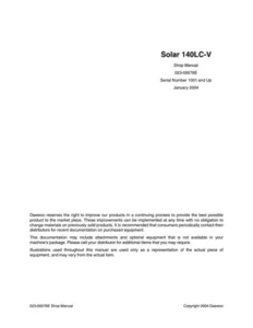Doosan Daewoo Solar 140 LC-V Excavator Service Manual