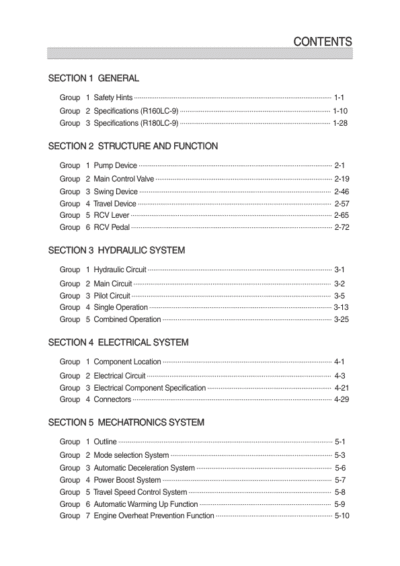 Hyundai R160lc-9 R180lc-9 Excavator Repair Manuals