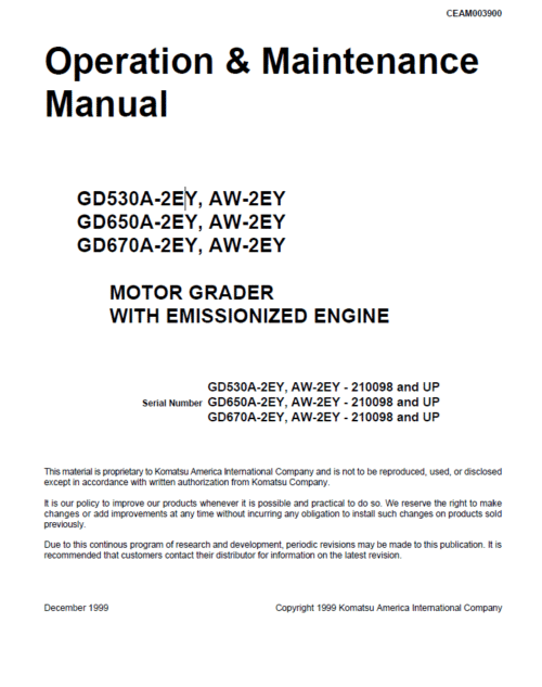 Komatsu Gd530a-2ey Gd670a-2ey Service Repair Manual
