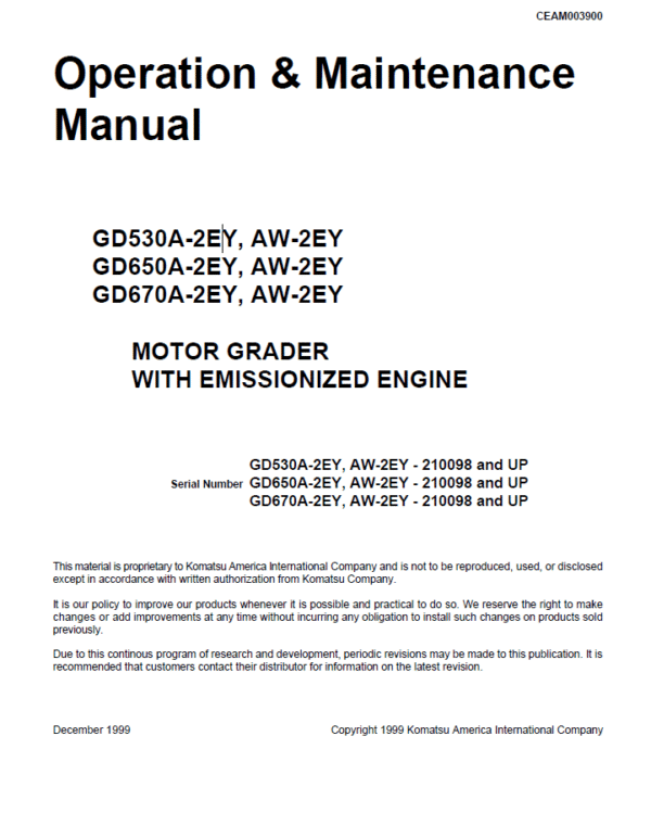Komatsu Gd530a-2ey Gd670a-2ey Service Repair Manual Komatsu Gd530a-2ey Gd670a-2ey Service Repair Manual