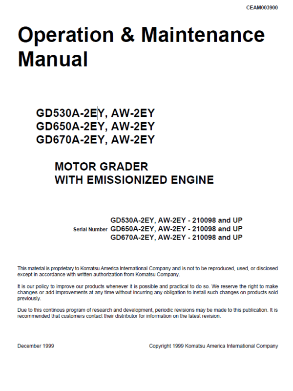 Komatsu Gd530a-2ey Gd670a-2ey Service Repair Manual