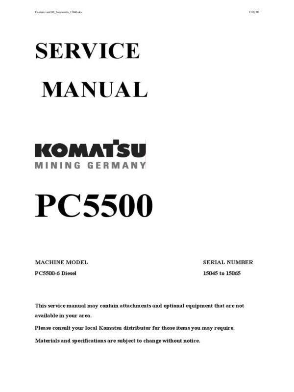 Komatsu PC5500-D 15045-15065 Service Manual