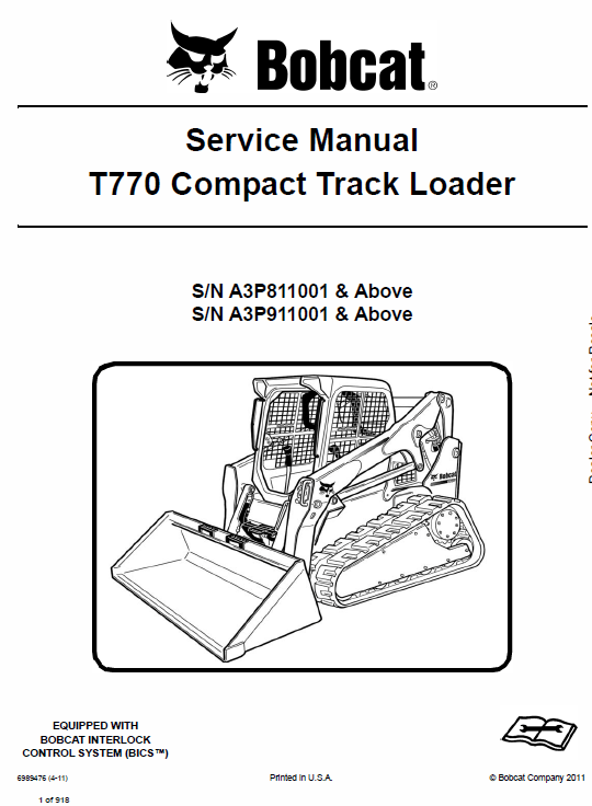 Bobcat T770 Track Loader Service Manual