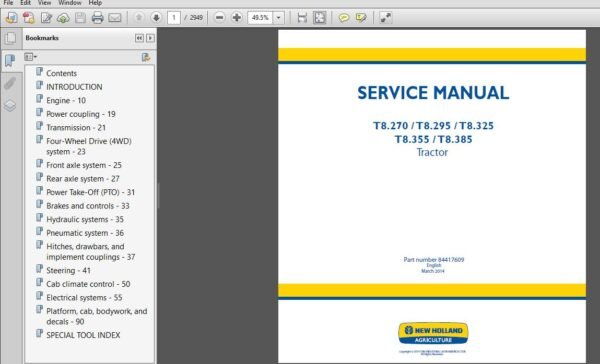 New Holland T8.270, T8.295, T8.325, T8.355, T8.385 Tractor Service Repair Manual