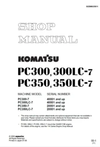 Komatsu PC300-7 PC350LC-7 Hydraulic Service Manual
