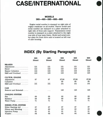 Case International 385 485 585 685 885 Tractor Service Repair Manual
