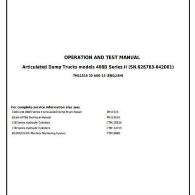 John Deere 350D 400D S2 Articulated Dump Diagnostic Service Manual
