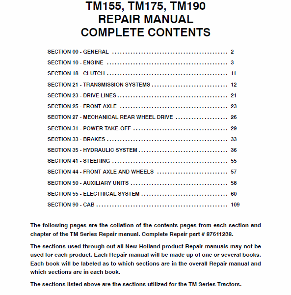 New Holland Tm130 Tm135 Tm140 Tractor Repair Manual