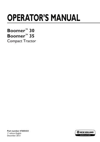 New Holland 30 35 Boomer Tractor Operators Manual