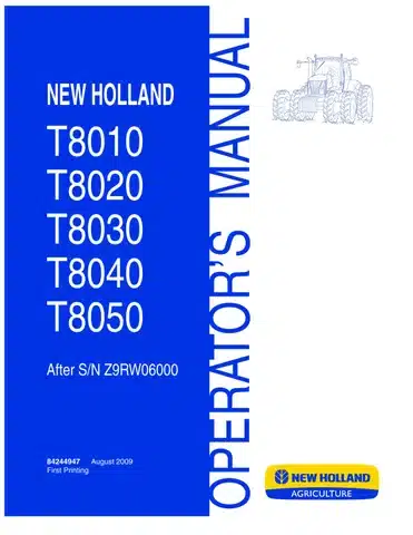 New Holland T8020 T8030 T8040 Tractor operator Manual