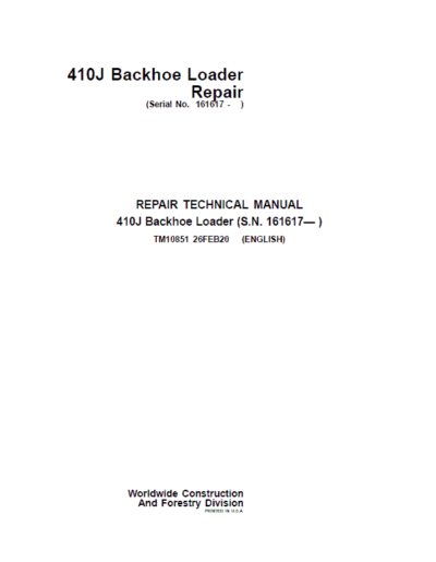 John Deere 410J Backhoe Loader Parts Catalog