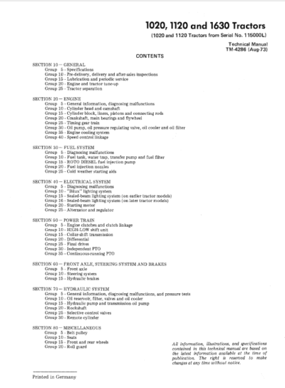 John Deere 1020 1120 1630 Tractors Technical Service Manual