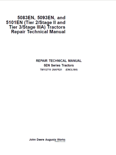 John Deere 5083EN, 5093EN, 5101EN Tractors Repair Service Manual