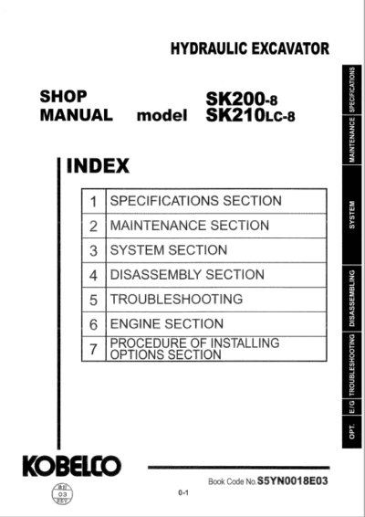 Kobelco SK200-8, SK210LC-8 Hydraulic Excavator Service Repair Manual