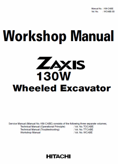 Hitachi Zaxis Zx 130W Wheeled Excavator Service Manual