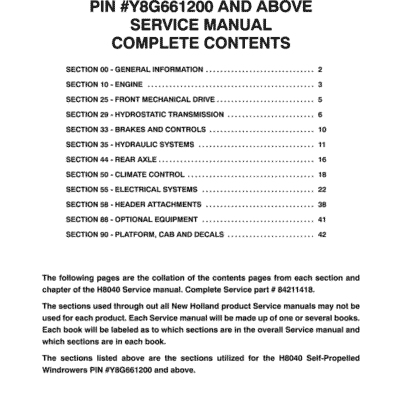 Cart New Holland H8040 Self-Propelled Windrowers Service Manual