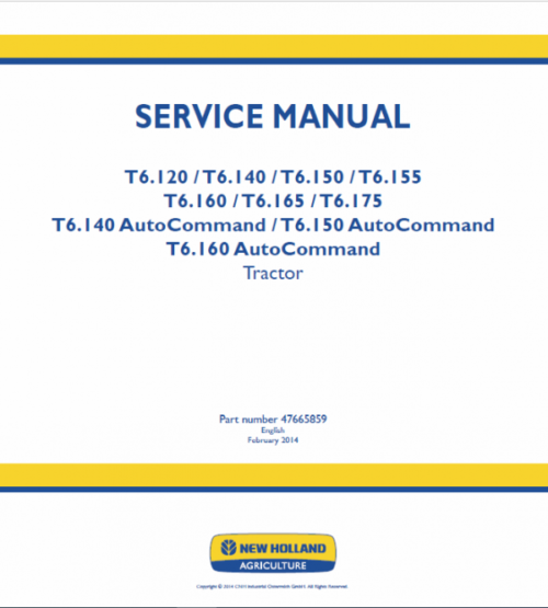 New Holland T6.160 T6.180 Tractor Service Manual