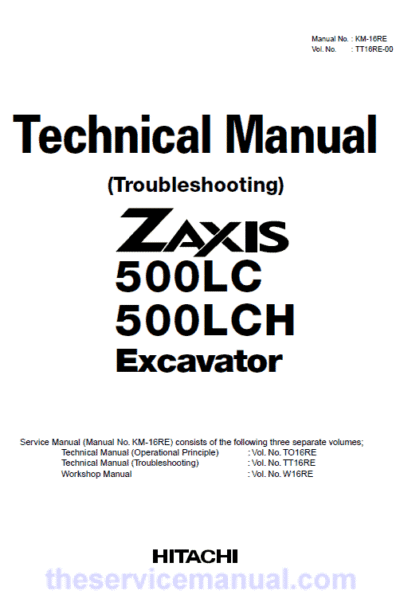 Hitachi ZX500LC and ZX500LCH Excavator Service Repair Manual