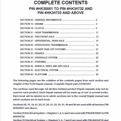 Cart New Holland TC30 Tractor Service Manual