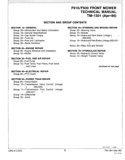 John Deere F910, F930 Front Mower Repair Technical Manual John Deere F910, F930 Front Mower Repair Technical Manual - Image 2