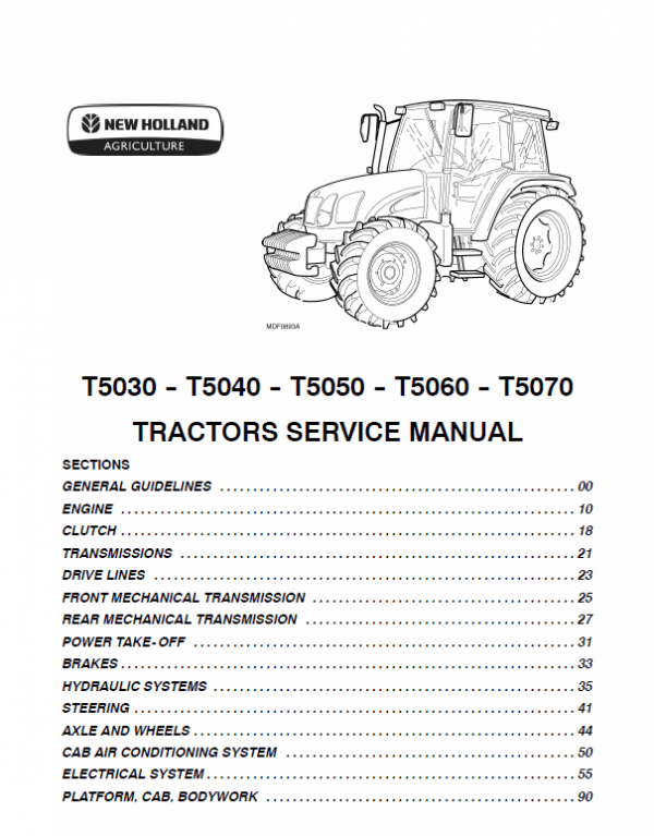 New Holland T5030, T5040, T5050, T5060, T5070 Tractor Service Manual New Holland T5030, T5040, T5050, T5060, T5070 Tractor Service Manual