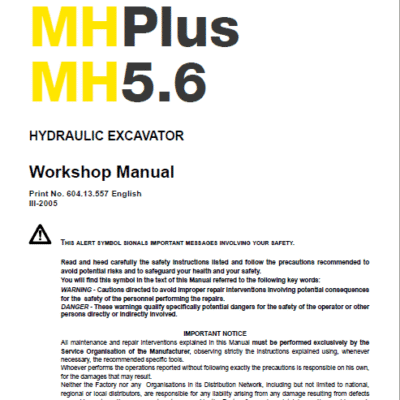 New Holland MH5.6, MH City and MH Plus Excavator Manual