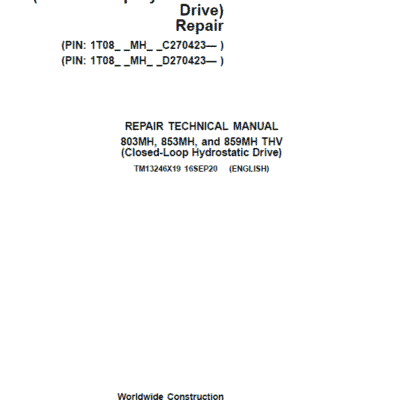 Cart John Deere 803MH, 853MH, 859MH Harvester Closed-Loop Repair Manual