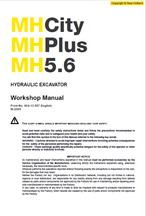 New Holland MH5.6, MH City and MH Plus Excavator Manual New Holland MH5.6, MH City and MH Plus Excavator Manual