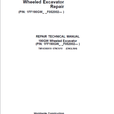 John Deere 190GW Wheeled Excavator Repair Services Manual