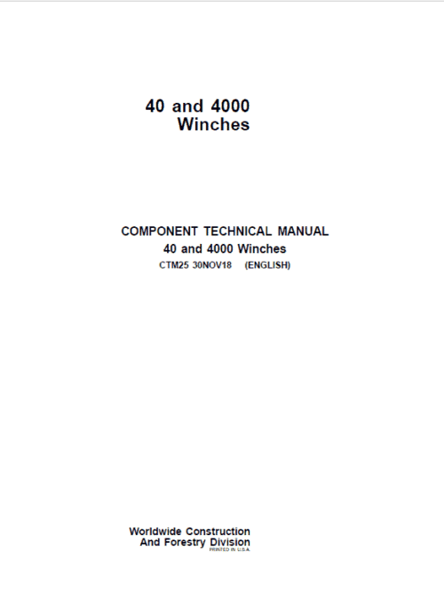 John Deere 40, 4000 Winches Component Technical Manual
