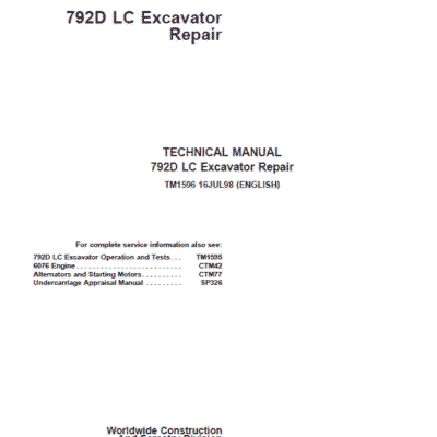 John Deere 792D LC Excavator Repair Service Manual
