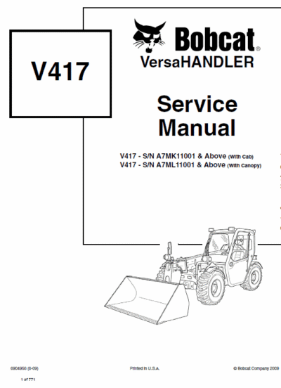 Bobcat V417 Versa HANDLER Telescopic Service Manual