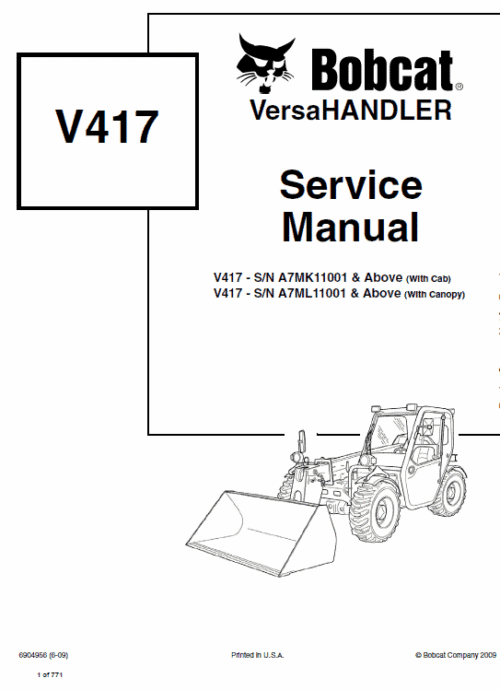 Bobcat V417 Versa HANDLER Telescopic Service Manual