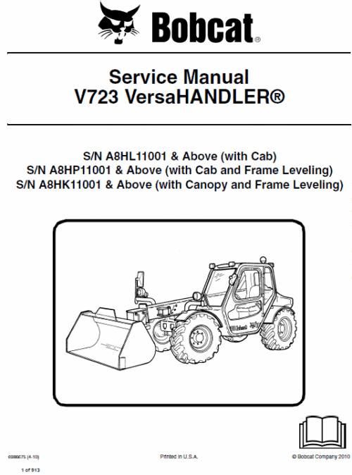 Bobcat V723 Versa HANDLER Telescopic Service Repair Manual