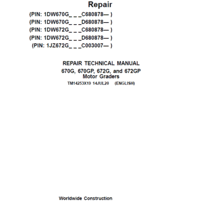 Cart John Deere 670G, 670GP, 672G, 672GP Grader Repair Service