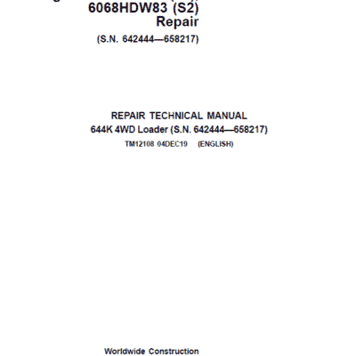 Cart John Deere 644K 4WD Engine S2 & T3 Loader Technical Manual
