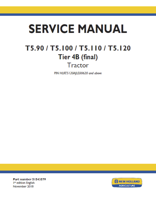 New Holland T5.90, T5.100, T5.110, T5.120 Tractor Service Manual