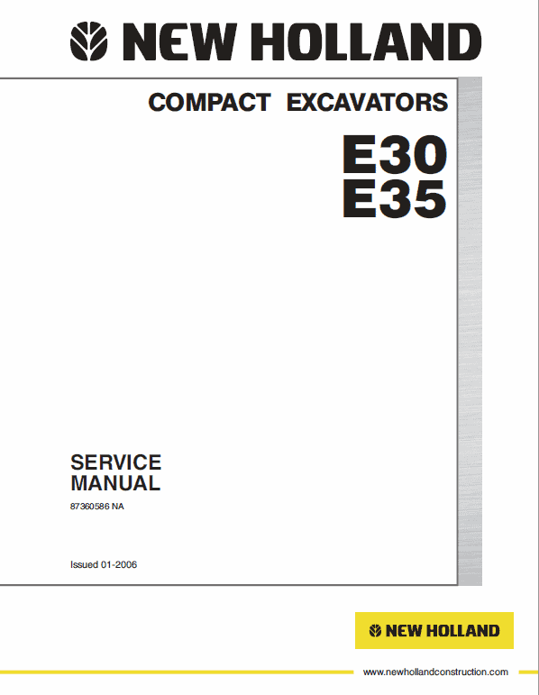 New Holland E30, E35 Compact Excavator Service Manual New Holland E30, E35 Compact Excavator Service Manual