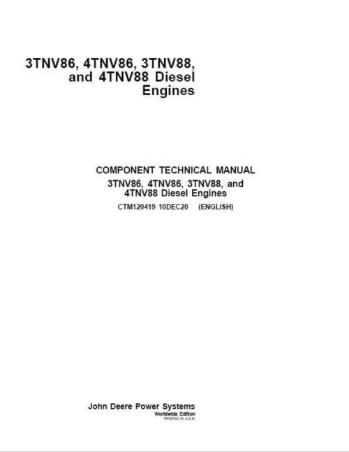 John Deere 3TNV86, 4TNV86, 3TNV88, 4TNV88 Diesel Engine Technical Manual