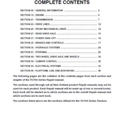 New Holland 70, 70A Tractor Service Manual