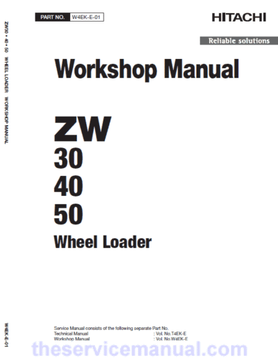 Hitachi ZW30, ZW40, ZW50 Wheel Loader Service Repair Manual