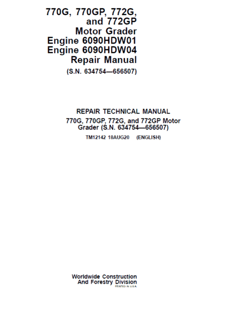 John Deere 770G, 770GP, 772G, 772GP Grader Manual