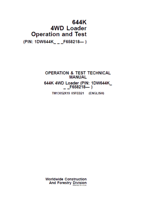John Deere 644K 4WD Loader Service Manual